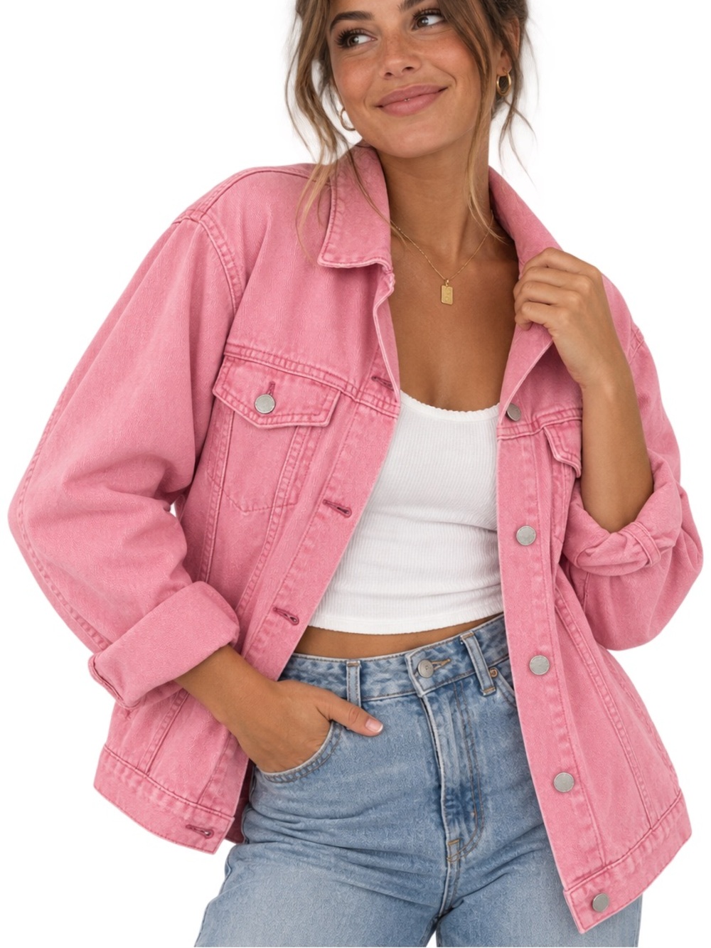 SHEIN Pink Denim Jacket for Women